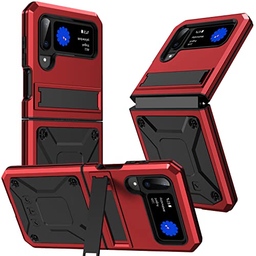 Anrod For Samsung Galaxy Z Flip 4 5G Case,Life Waterproof Shockproof Hard Case Aluminum Metal Military Heavy Duty Sturdy Protector Cover For Samsung Galaxy Z Flip 4 5G,With Kickstand (Red) #TOP1