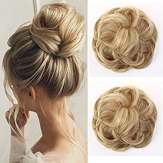 JJstar 2PCS Messy Bun Hair Piece Curly Fake Hair Buns Donut Tousled Updo High Heat Resistant Synthetic Fiber Hair Scrunchies Pieces for Women Girls Ponytail Extension(Black Brown)