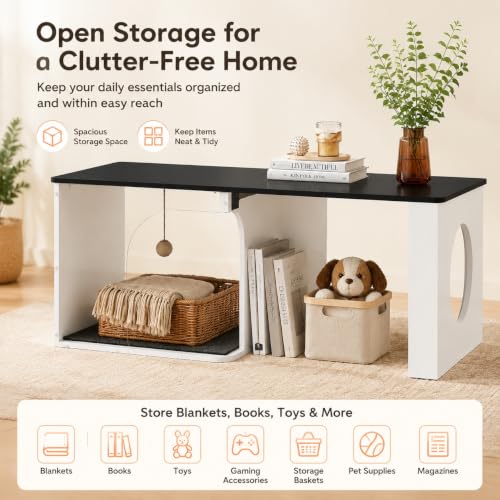 Image of WLIVE Coffee Table-Cat House with Cat Scratcher Pad + Ball, White