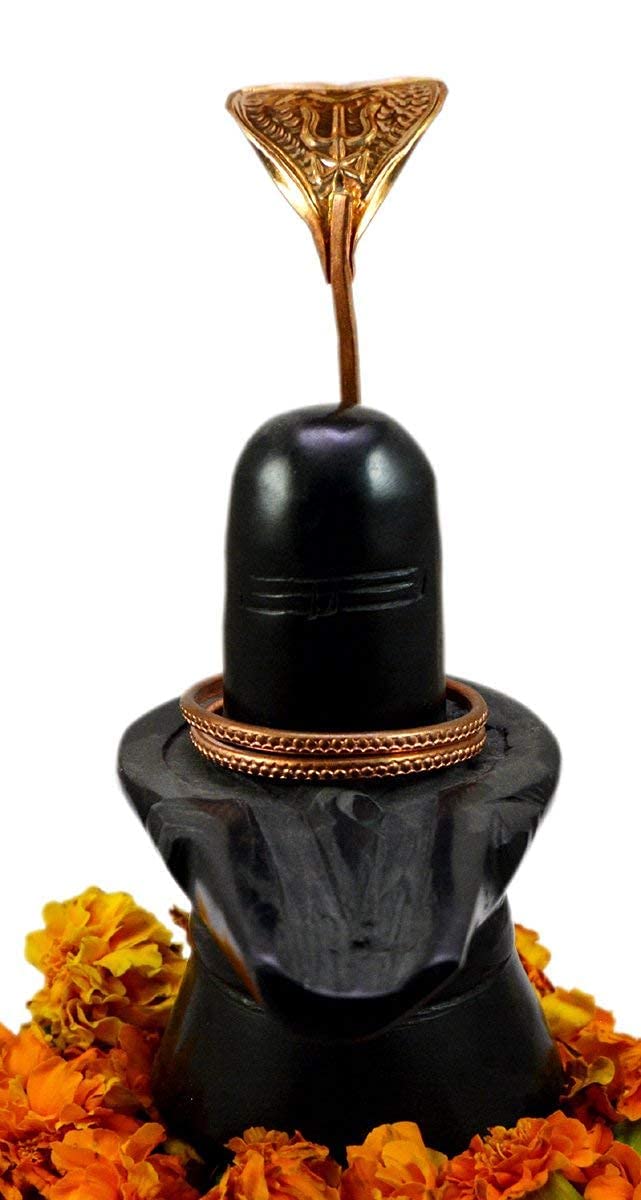 BUY N RELAX Marble Black Shiva Lingam Shivling (2 kg) 2 Kilogram with Big Copper Naag Very Big Size Decorative Showpiece - 8 inch (Marble, Black) shivling for Home Pooja, Black shivling