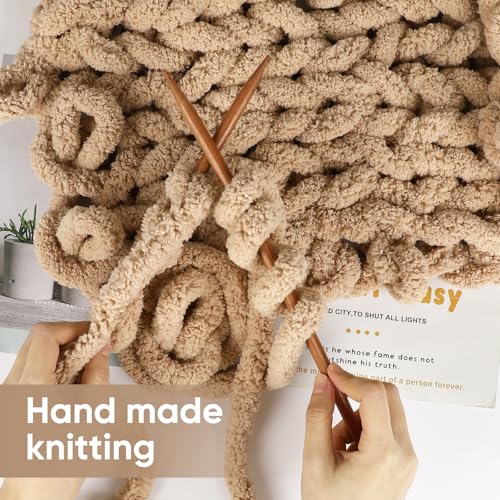 Image of 8 Packs Jumbo Chunky Chenille Yarn - 2040g(72oz) 245 Yards (224m) Bulky Yarn - Chunky Yarn for Hand Knitting Blanket,Cushions, Pet Bed - Soft and Durable(Khaki)