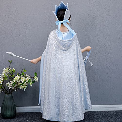 Capa de Elsa con capucha para niñas de 8 a 13 años disfraz princesa azul 43 pulgadas 4