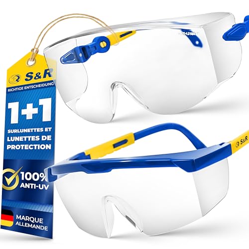 S&R Lunettes et Surlunette de Protection Sécurité Travail (2 PAIRES). Verres en Polycarbonate...