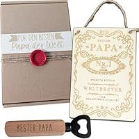 Geschenk für Papa - Der beste Papa der Welt Flaschenöffner und Holzplakette Vatertag Geburtstag