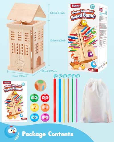 Montessori Spielzeug ab 3 4 5 6 Jahren - Brettspiele aus Holz, Kinder Lernspielzeug mit Bunten Stäbchen & Ball, Würfel Brettspiel für Motorik & Konzentration Geschenk für Mädchen Jungen