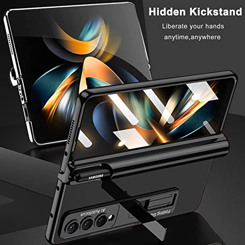 Ninki Compatible Transparent Samsung Z Fold 4 Case Clear With Magnetic Hinge Protection (S Pen Holder),Ultra Slim Plating Pc Protective Screen Protector Case For Galaxy Z Fold 4 Case Kickstand Black #TOP5