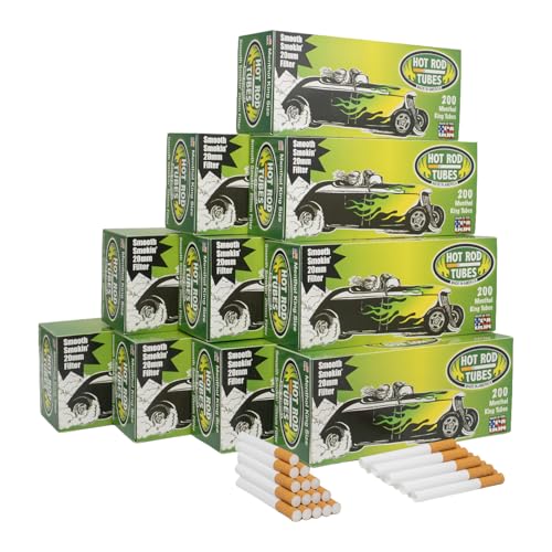 HotRod Menthol Cigarette Tubes 2000 Count 200 Tubes x 10 Boxes – Tubes with 20mm Double Filter – Smooth Draw, No Aftertaste – USA Made – Fits Most Injector Machines
