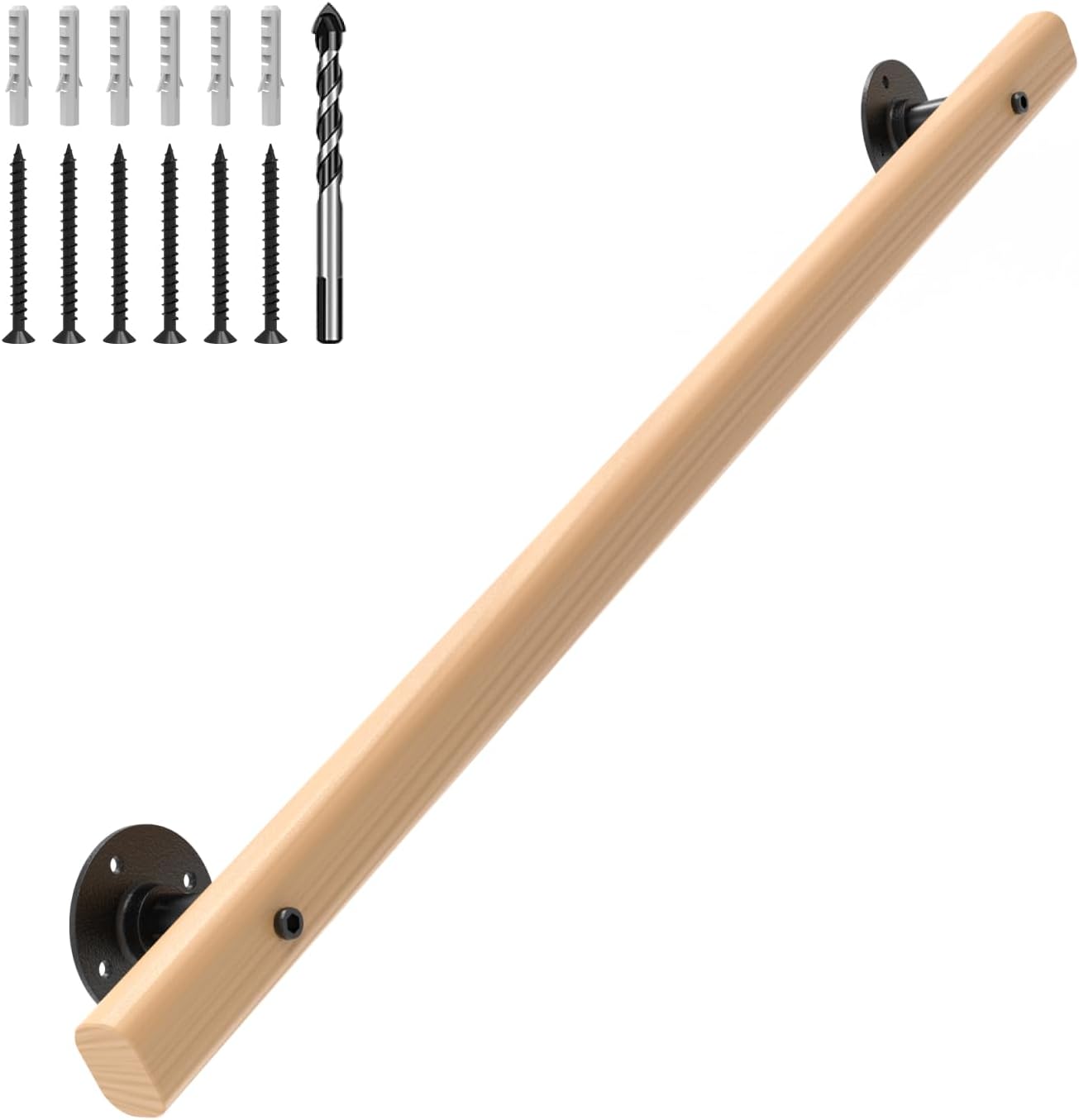 3.3 FT Wood Handrails for Indoor Stairs, Wall-Mounted Staircase Handrails for Indoor Outdoor Stairs, Non-Slip Stair Railing Indoor for Kids, Elderly, Pregnant Women, Disabled 3.3FT