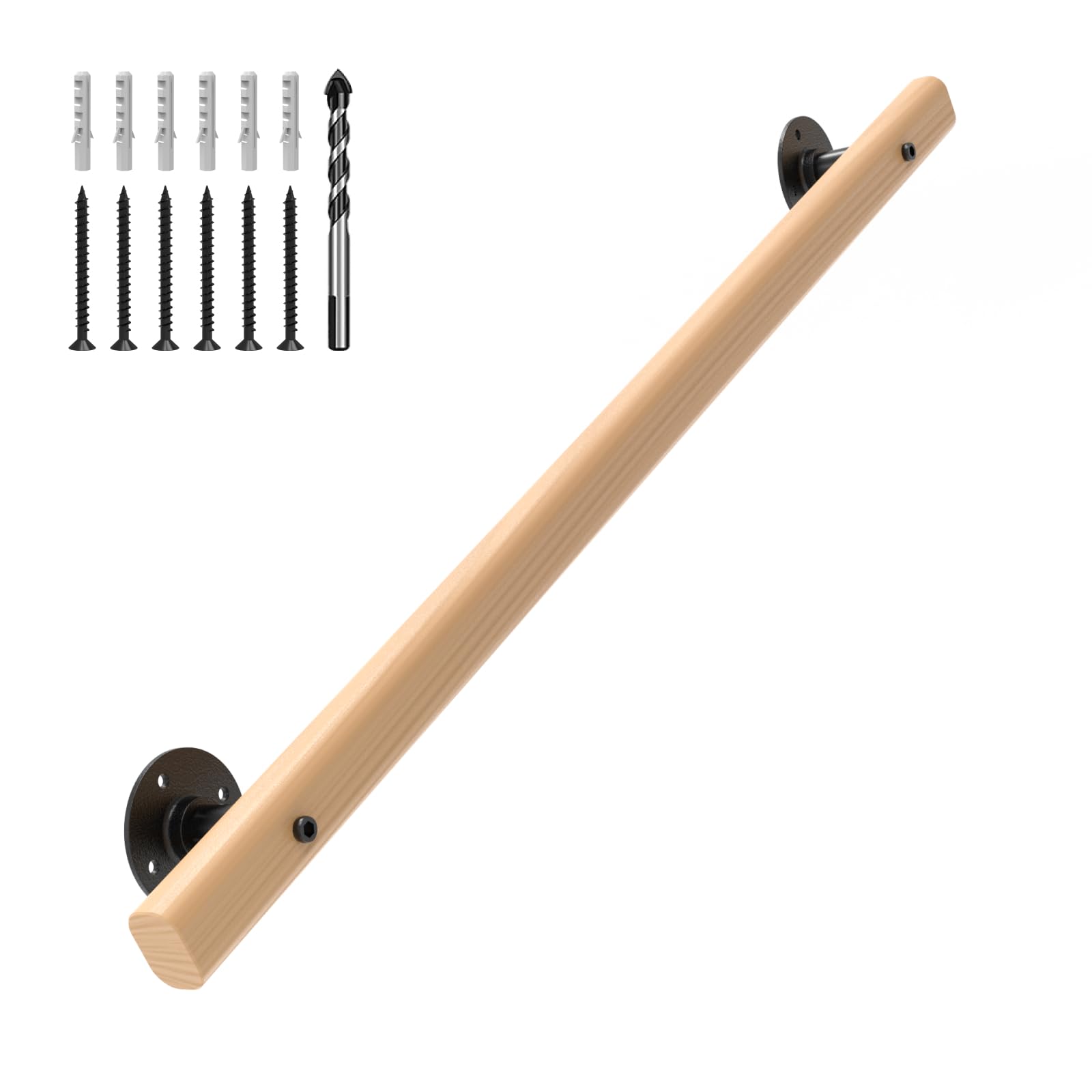 3.3 FT Wood Handrails for Indoor Stairs, Wall-Mounted Staircase Handrails for Indoor Outdoor Stairs, Non-Slip Stair Railing Indoor for Kids, Elderly, Pregnant Women, Disabled