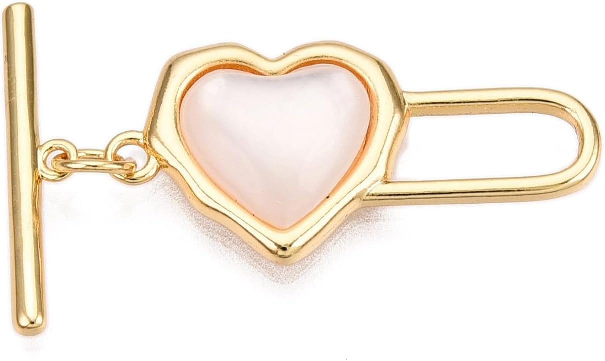 LiQunSweet 5 pcs Golden Color Heart Brass OT Toggle Clasps with Shell and Resin Love Shape T-bar Closure Connector Extender Clasp for DIY Jewelry Making Necklace Bracelet Crafts - Image 4