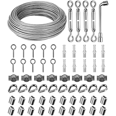 SOBEAU 30m Cable de Acero Inoxidable con Accesorios Cover