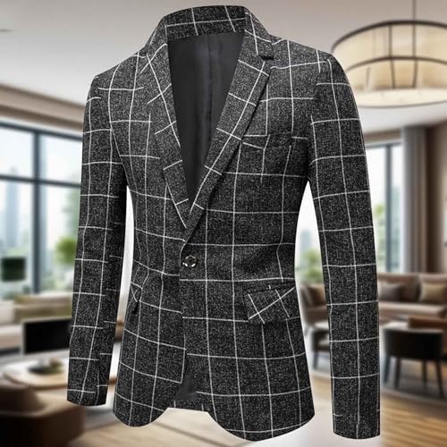 Cambkatl Shiny Plaid Blazer for Men Slim Fit One Button Sport Coat Elegant Tuxedo Suit Jacket for Wedding Prom Party Dinner2
