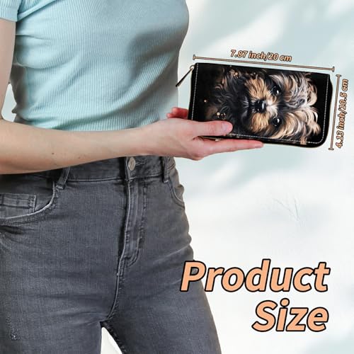 Women's RFID Blocking Wallet PU Leather Slim Bifold Wristlet Clutch with Large Capacity,16 Card Slots & Zipper Coin Purse Pocket Ladies Travel Purse Wristlet,Puppy Dog2