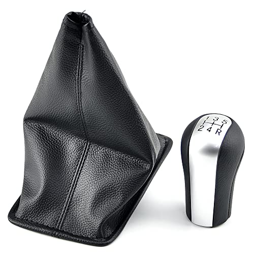 QKLsudua Pommeau de levier de vitesse de voiture à 5 vitesses + soufflet en cuir compatible avec to-yota Co-Rolla Ver-so RAV4 AVE-NSIS Ya-RIS-mat +...