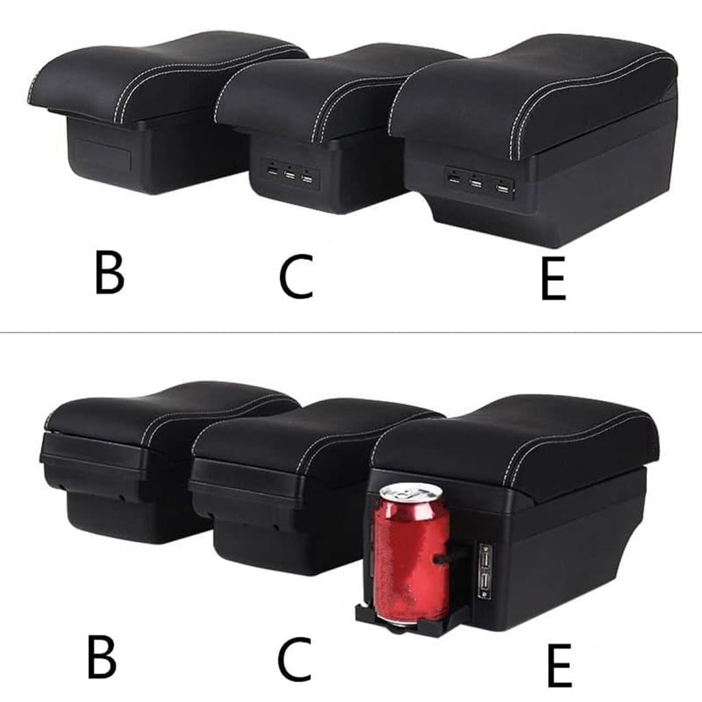 Bracciolo Auto Per Hyundai I20 2012-2019 - Vano Portaoggetti Centrale Con 3USB (Doppio Strato) In Pelle PU E ABS