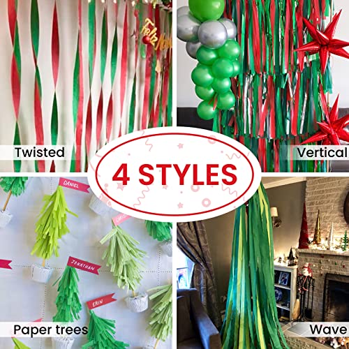 Image of PartyWoo Festive Streamers 8 Rolls 656ft, Pack of Green, Red, Gold, White for Christmas & Holiday Decorations (1.8 Inch x 82 Ft /Roll) by PartyWoo