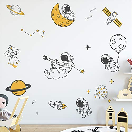 ROFARSO Wall Stickers Astronaut Planet Outer Space Stars DIY Vinyl Removable Large Wall Decals Art Decorations Decor for Kids Boys Bedroom Living Room Playing Room Murals