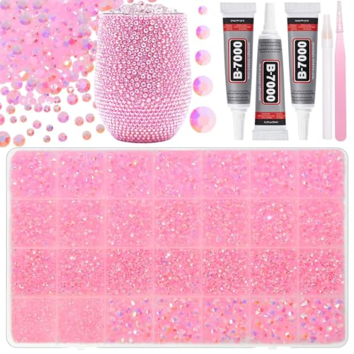 28Grids Light Pink Resin Jelly Rhinestones Kit 2-6mm for Bedazzling