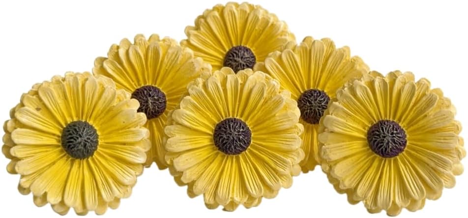 Daisy Vintage Resin Hand Painted Drawer Pulls Cabinet Knobs Handles Country Kitchen Home Decoration Yellow (Pack of 6)