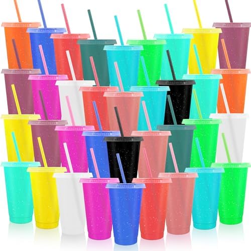 Plastic Tumblers with Lids and Straws, 36 Pcs Reusable Cups with Lids