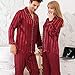 Produktbild YUHOOE Damen Schlafanzug Lang Satin Pyjama,Paar Pyjamas Seidenset Für Frau & Mann Langarm Classic Satin Pyjamas Set Nachtwäsche Loungewear Homewear(Blaue Streifen),Herren,XL