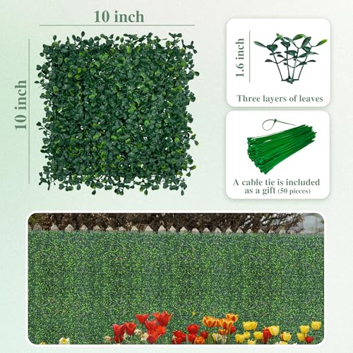 Image of ODTORY Artificial Greenery Grass Wall Panel, 10x10 Inch 6-Pack (4.2 sqft), UV-Anti Fake Ivy Fence Privacy Screen Green Boxwood Covering for Indoor and Outdoor Home Wall Decor | UV-Anti, Fake Ivy Vine Balcony Fence, Outdoor Privacy Screen, Green Boxwood Leaf Panels, Indoor Home Faux Plant Decor