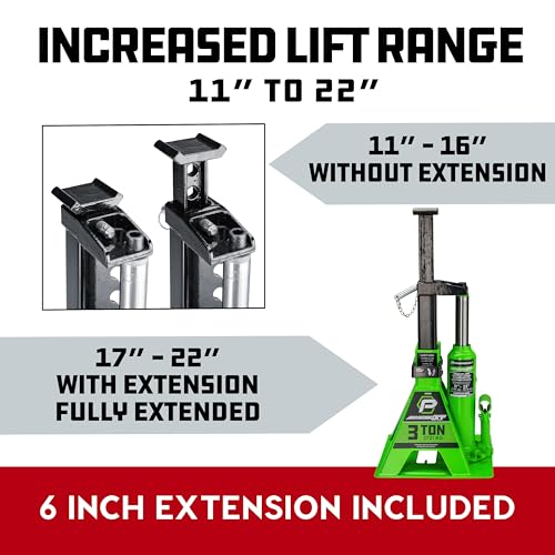 Image of POWERBUILT 3 Ton All-in-One Hydraulic Bottle Jack and Jackstand in One, Compact, Wide Base, 11-21 Inch Range, Eliminates Jackstands, for Trucks, SUVs, RVs, Trailers, ASME, Not for Sedans - 640912