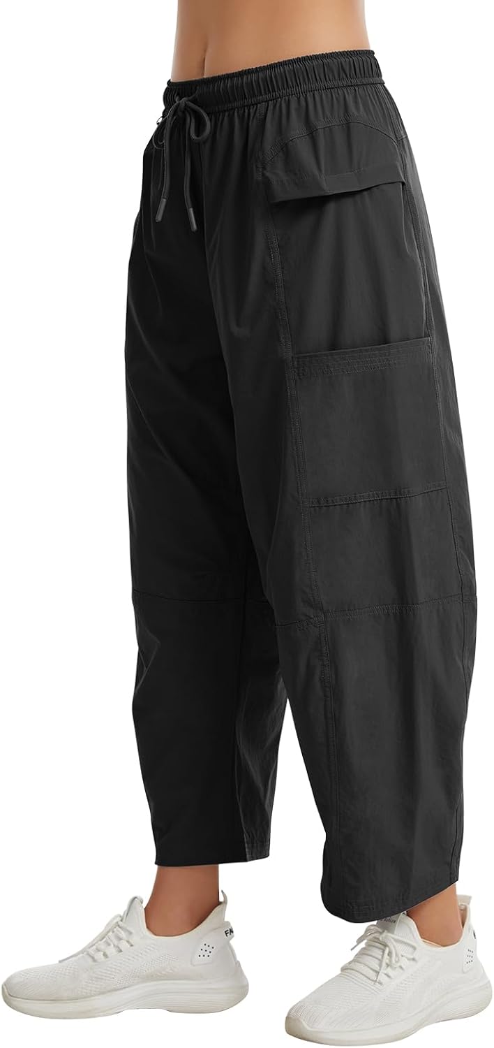 Cargo Pants for Women Barrel Leg UPF 50+ Water Resistant Athletic Hiking Pants Quick Dry Outdoor Baggy Jogger 5 Pocket