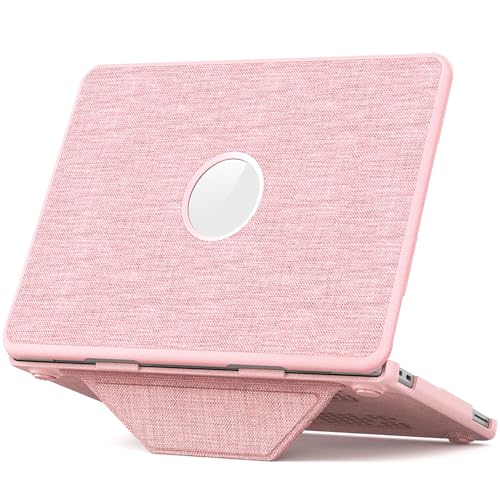 Image of ProElite Case for MacBook Neo 13 inch 2026, Fabric Material Hard Shell with Slim TPU Bumper and Fold Kickstand, Pink