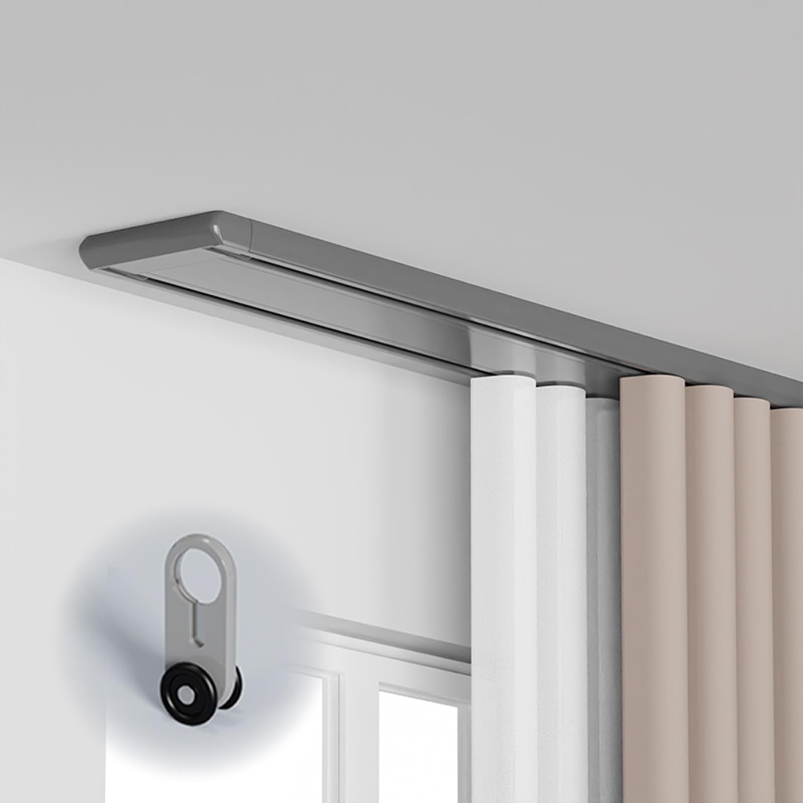 Double rail rideau plafond silencieux pour division de pièce gris 1,2m