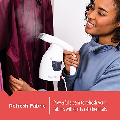 BLACK+DECKER Easy Garment Steamer, Powerful and Quick Steam Solution to Refresh Fabrics, Fast Preheat Time, White