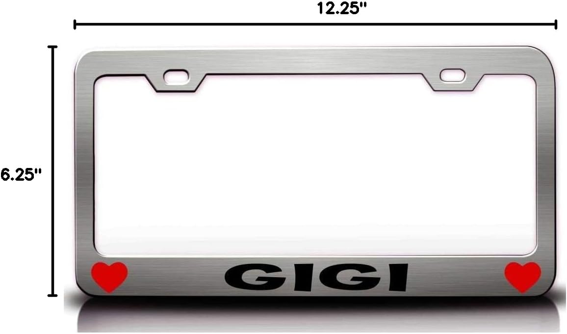 Gigi w/Hearts Metal Car SUV Truck License Plate Frame Ch w35