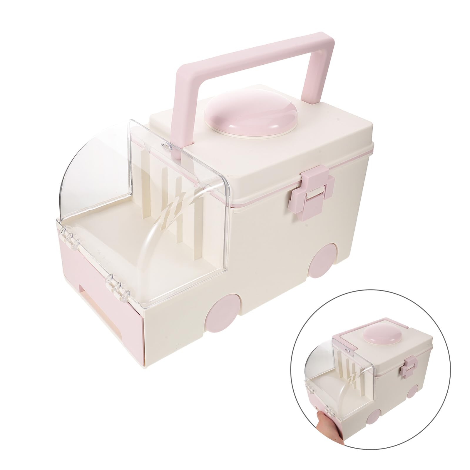 Caja Organizadora de Medicamentos Portátil con Asa, Gran Capacidad 30x20x18 Cm, Plástico Resistente Color Rosa Cereza, Botiquín Doméstico para Primeros Auxilios y Kit Sanitario