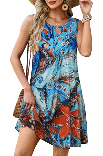 Image of Summer Dresses for Women 2026 Casual Sleeveless Sundress Floral Loose Fit Beach Cover Up with Pocket
