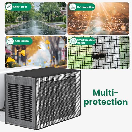 Image of Window Air Conditioner Covers Outside: Mesh Cover for U-Shaped Air Conditioner 8000BTU-12000BTU, Anti-Leaf, Dustproof, Windproof, Waterproof, Outside Window AC Protection Cover, Black