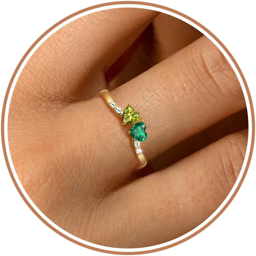 Valentines Day Gifts for Her, Birthstone Rings for Women Teen Girl Gifts Stacking Gold Rings Non Tarnish 2 Love Heart Birthstone Promise Wedding Mothers Day Anniversary Birthday Gift Jewelry