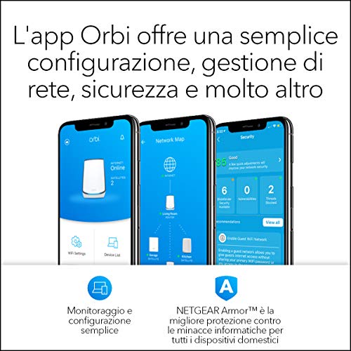 Orbi Mesh WiFi 6 850 Serie RBK852, Kit da 2 (router + satellite), WiFi 6 Ultraveloce AX6000 Triband, Copertura Mesh fino a 350 m2, Sostituisce router + extender - Powerline - Immagine 6