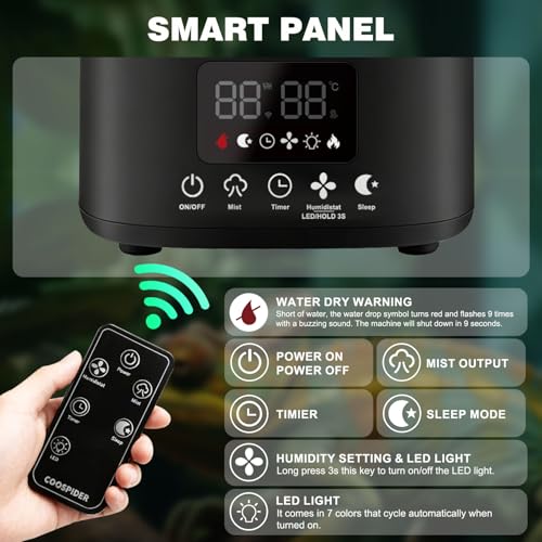 Image of Coospider Reptile Fogger Humidifier, Automatic Humidifiers for Reptiles Tank, Terrarium Humidifiers with Dual Hose Timer Humidity Control, Reptile Mister for Amphibians Herps Vivarium (5L /1.32Gallon)