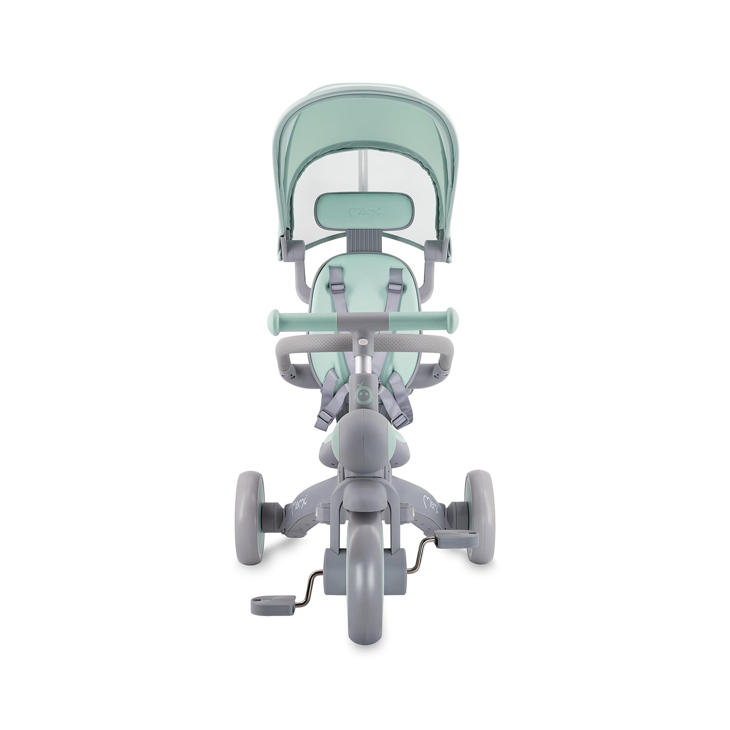 Triciclo per bambini MoMi 4in1 SOLIVIA con manubrio telescopico, cinture di sicurezza a 5 punti, per bambini a partire da 12 mesi, con capottina parasole, ruote in PU, borsa e portabicchiere