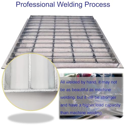 Image of Galvanized Steel Drain Grate with Lip 20x20 in, B-Class 28100 lbs Heavy-Duty Driveway Channel Cover w /Base, Outdoor Trench Drainage Grate, Silver Square Metal Sewer Cover for Garage