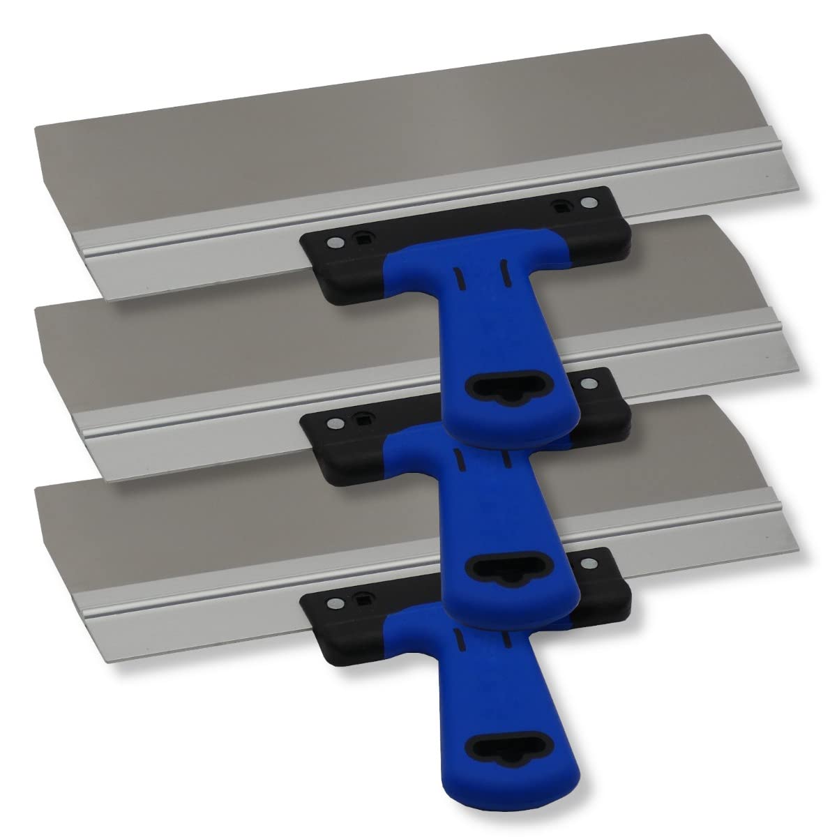 DEWEPRO 3er Set Breitspachtel 350 x 95 mm aus Edelstahl – Flächenspachtel mit 0,4 mm Blattstärke – ergonomischer 2K Softgriff – Glättspachtel für Trockenbau, Innenausbau und Renovierung