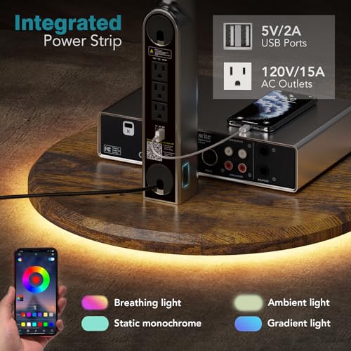 Image of Mobile TV Stand with Power Outlet, Rolling TV Cart for 27-65 Inch OLED LED Monitors, 6 Levels of Height Adjustment, Ambient RGB Lighting on The Bottom Wheels Holds up to 88lbs
