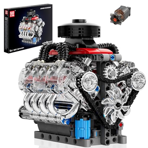 Mould King 10171 Technik V8 Motor Bausatz Bausteine Klemmbausteine Motor LSX454 V-8 Engine Kit Klemmbausteine Benzinmotor Modell für Auto LKW Fans(487 Teile)