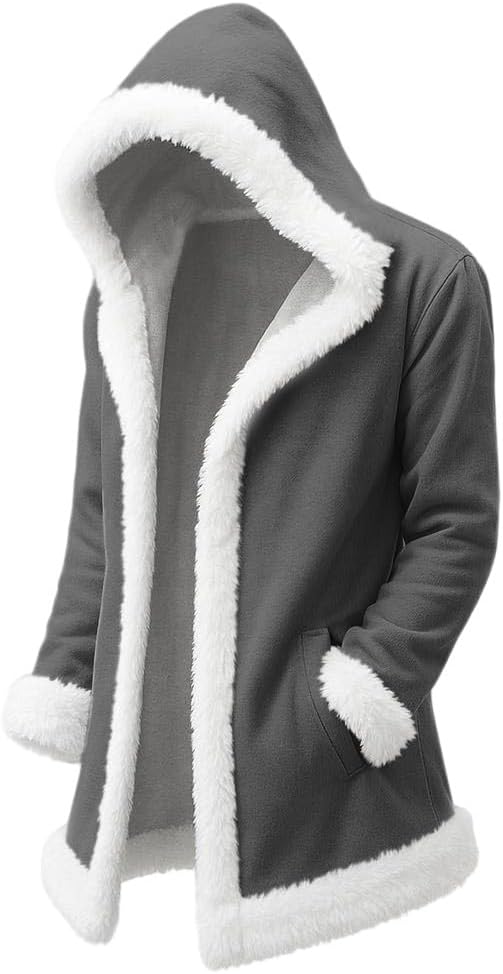 Christmas Cardigan Santa Jacket Coat for Men Hoodies Costume Claus Adult Suit Outfit Party Women Sherpa Lined Long Fleece