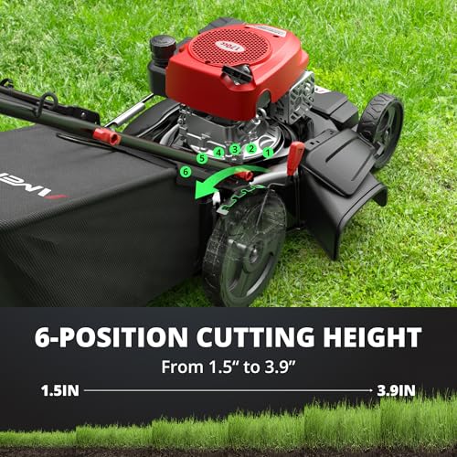 Image of AMERISUN 21-Inch Gas Lawn Mower Self Propelled with 170cc OHV Engine, 3-in-1 Cutting System, 6-Level Height Adjustment, 1.4-Bushel Grass Catcher, Foldable Handle for Easy Storage