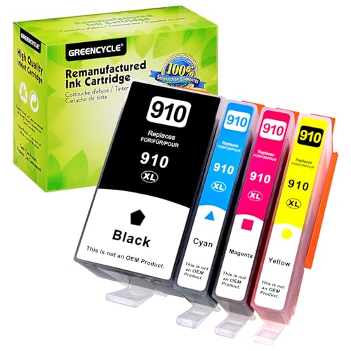 greencycle 910XL Ink Cartridges Replacement for HP 910 XL Cartridges Combo Pack Compatible with OfficeJet Pro 8020 8030 8035 OfficeJet 8022 8010 8015 8018 Pritner(1 Black 1 Cyan 1 Magenta 1 Yellow) -  GREENCYCLE TECH INC., M-INK-HP01-910XL-BCMY-4PK