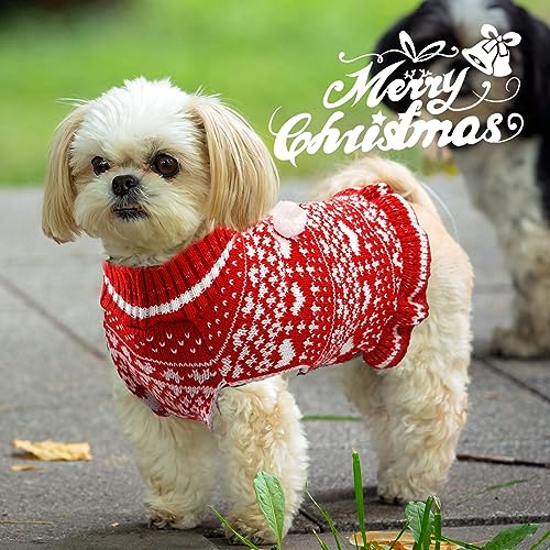 ABRRLO Hunde Pullover Kleid mit Leine Loch für kleine mittlere Hunde mit Fliege Büffelkaro Rot Rollkragen Polyester Haustier Welpe Katzen Pullover Strickwaren Rot,XS