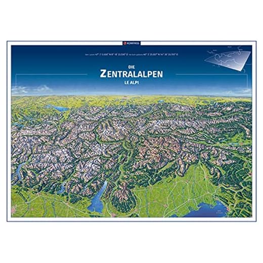 KOMPASS Panorama-Poster Die Zentralalpen, Le Alpi: Plano in der Rolle