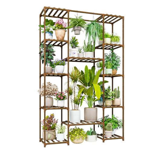 Bamworld 167 cm hoher Pflanzenständer für den Innenbereich, großes Pflanzenregal für mehrere Pflanzen, Blumenständer aus Holz, Hängepflanzenregal für Wohnzimmer, Garten, Balkon, Heimdekoration