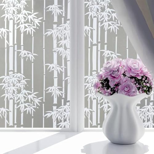 Image of WISDOM Privacy Window Film Frosted Glass Film Glass Film No Glue Anti-UV Window Sticker Non Adhesive for Privacy Office Meeting Room Bathroom Living Room (Bamboo Leaf Frosted, 24 x 72 inch)